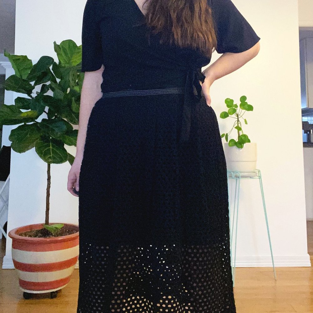 Anthropologie Black Eyelet Lace Skirt XL